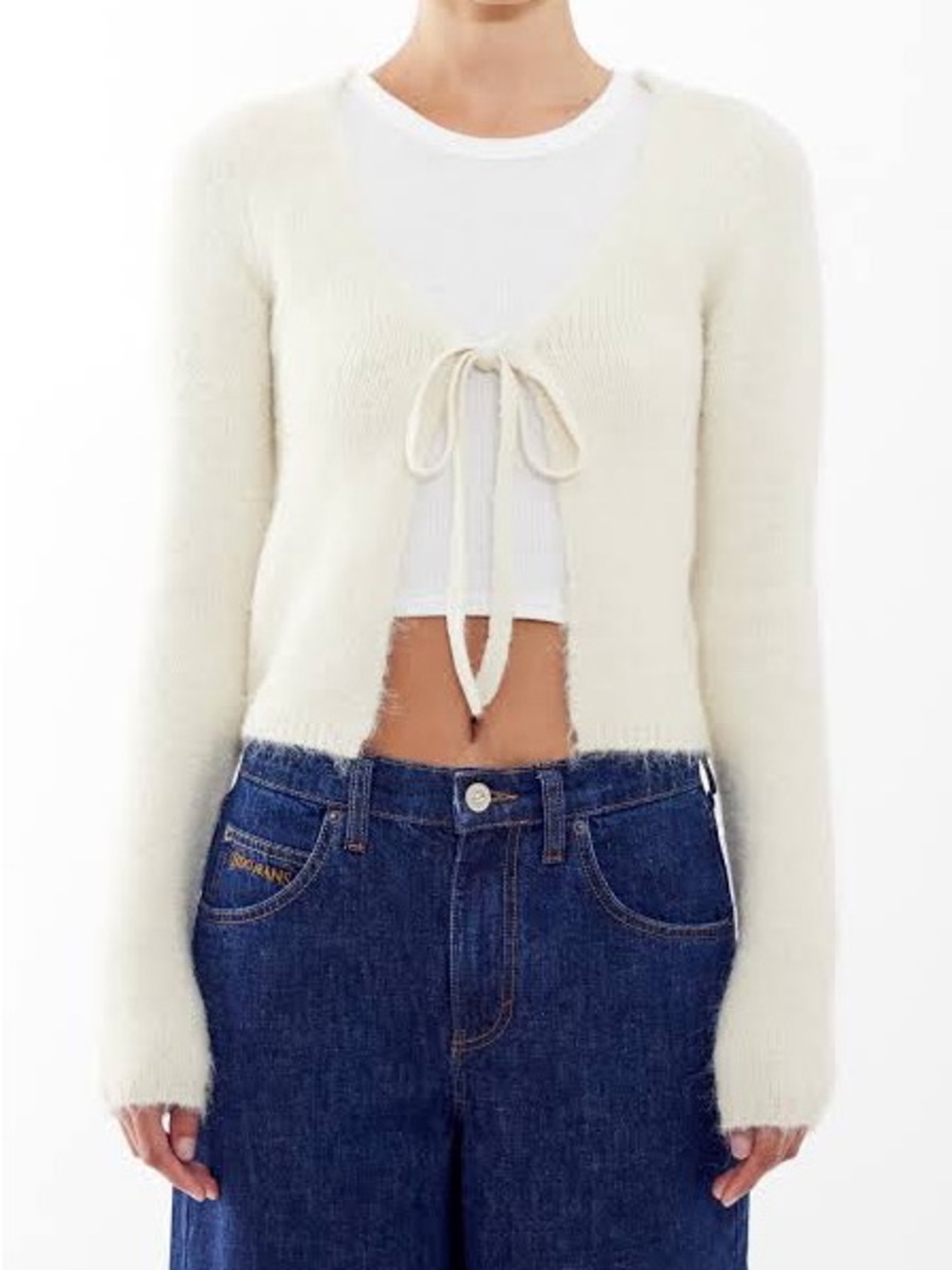 Hollister Cozy Tie Crop Cardigan - Tan/Cream - Small - Nylon/Acrylic